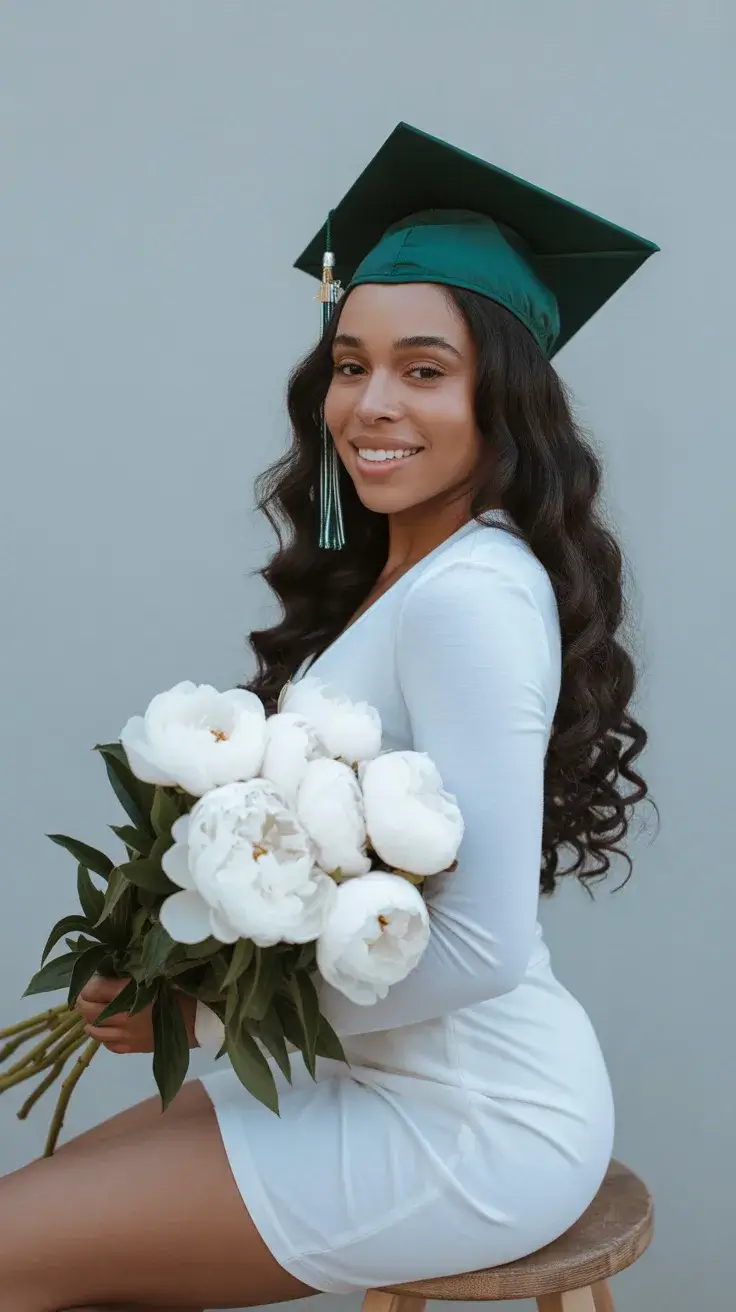 graduation hairstyles ideas 2026 Soft Hollywood Waves That Flow Under the Graduation Cap