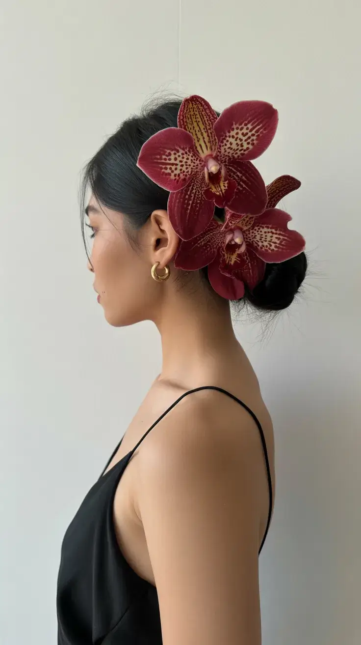 graduation hairstyles ideas 2026 Minimalist Floral Bun That Turns Graduation Hair Into Art