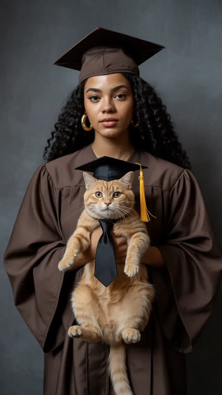 graduation look ideas 2026 Playful Graduation Photoshoot With a Furry Guest