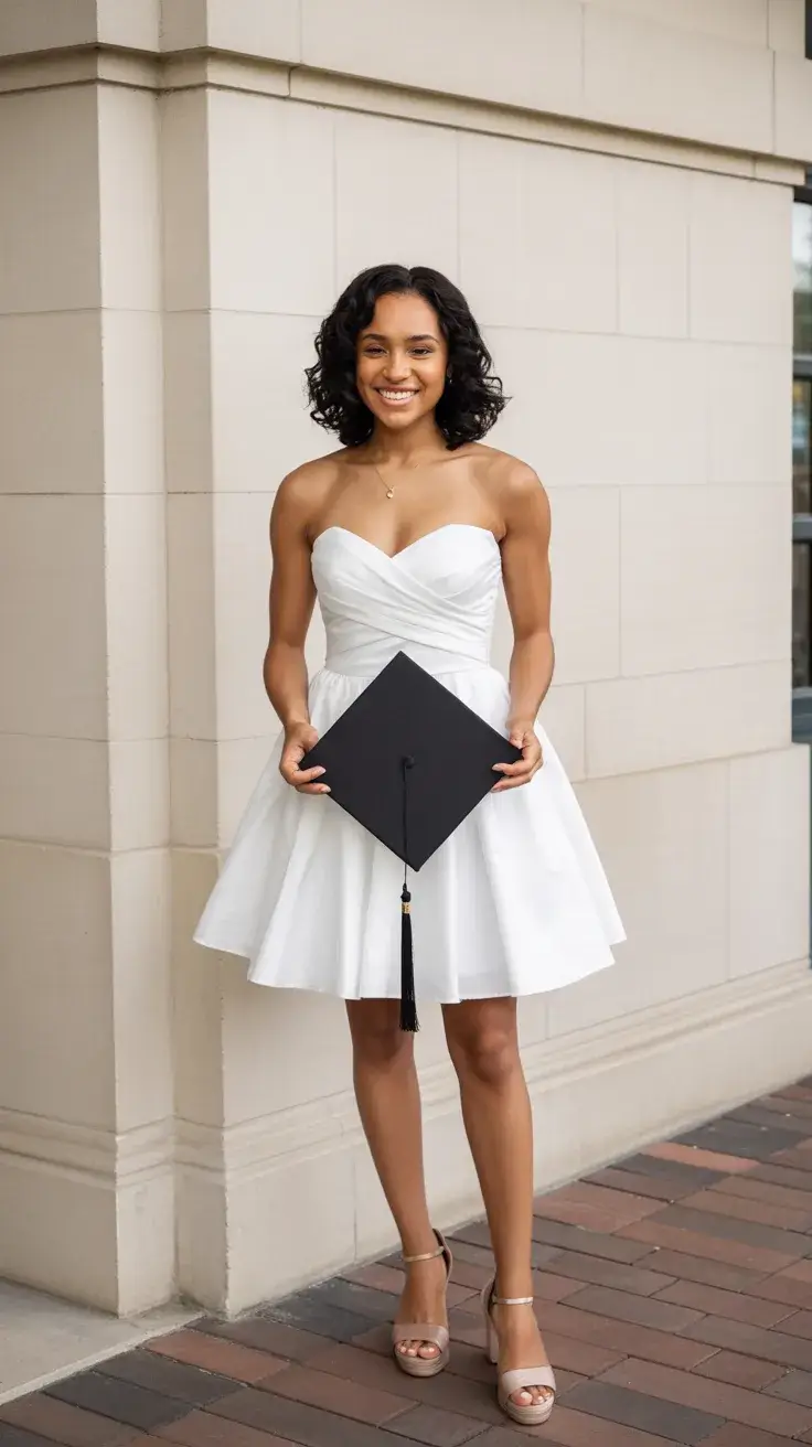 graduation look ideas 2026 Short White Graduation Dress With Modern Elegance