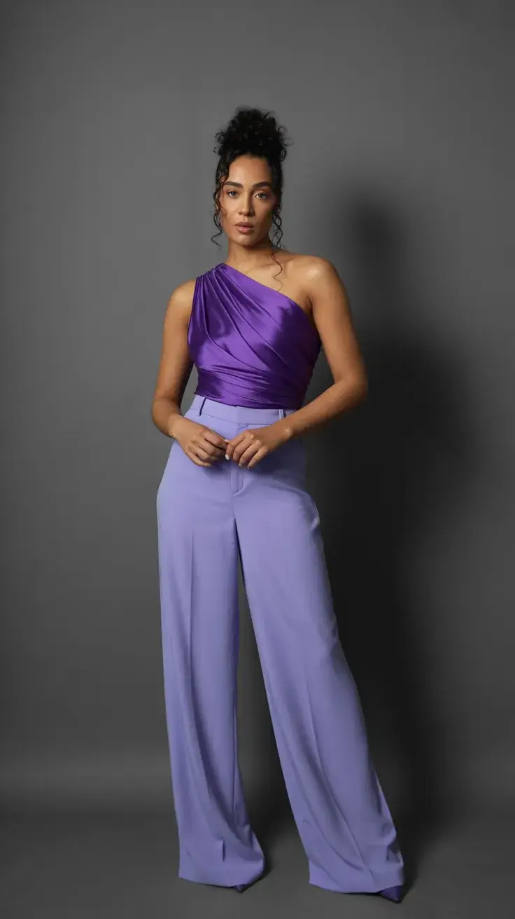 graduation look ideas 2026 Bold Satin Top With Tailored Graduation Trousers