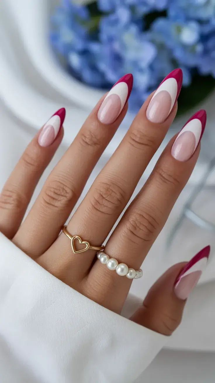 graduation nails ideas 2026 red almond french nails