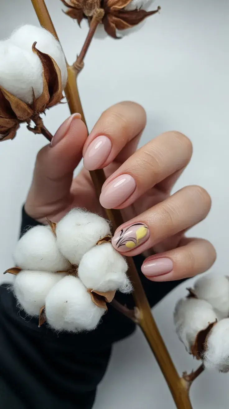 graduation nails ideas 2026 Minimal Pink Short Nails with Delicate Floral Accent
