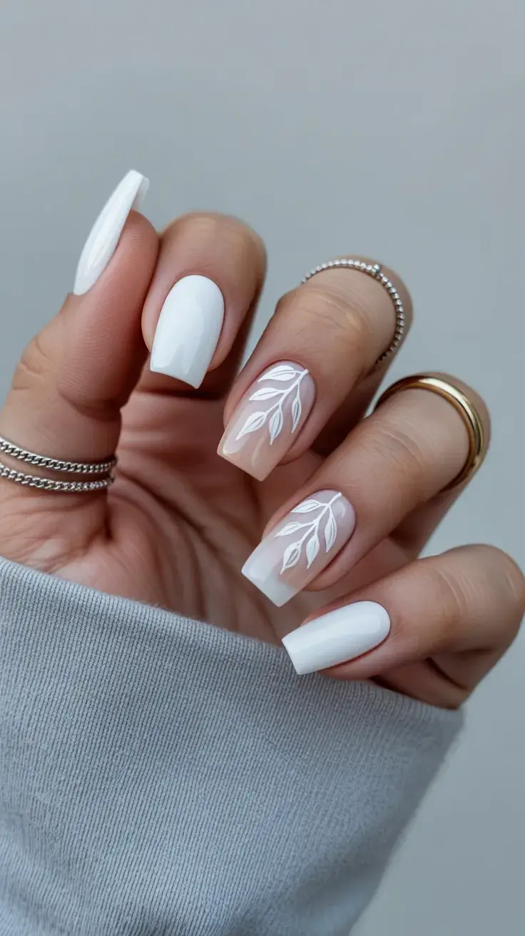 graduation nails ideas 2026 white botanical design