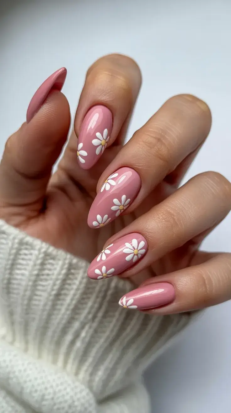 graduation nails ideas 2026 pink daisy nails