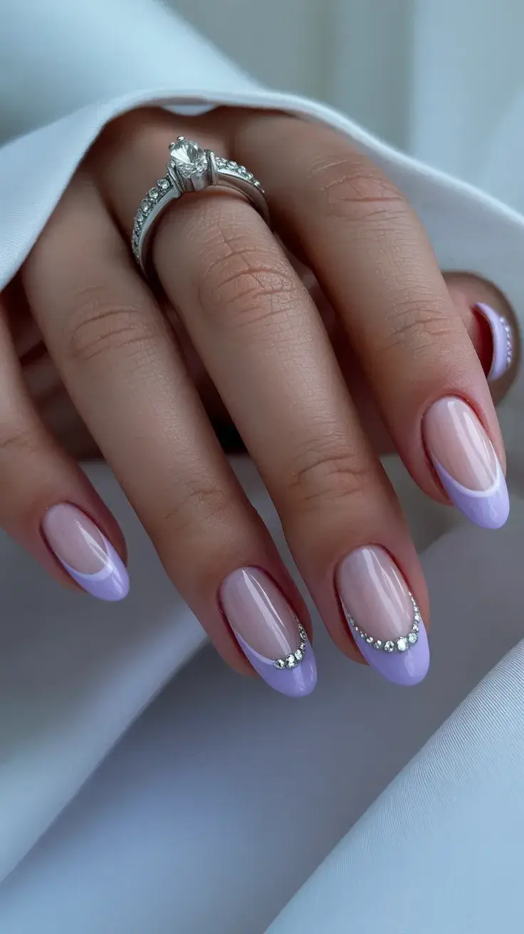 graduation nails ideas 2026 lavender french rhinestone nails