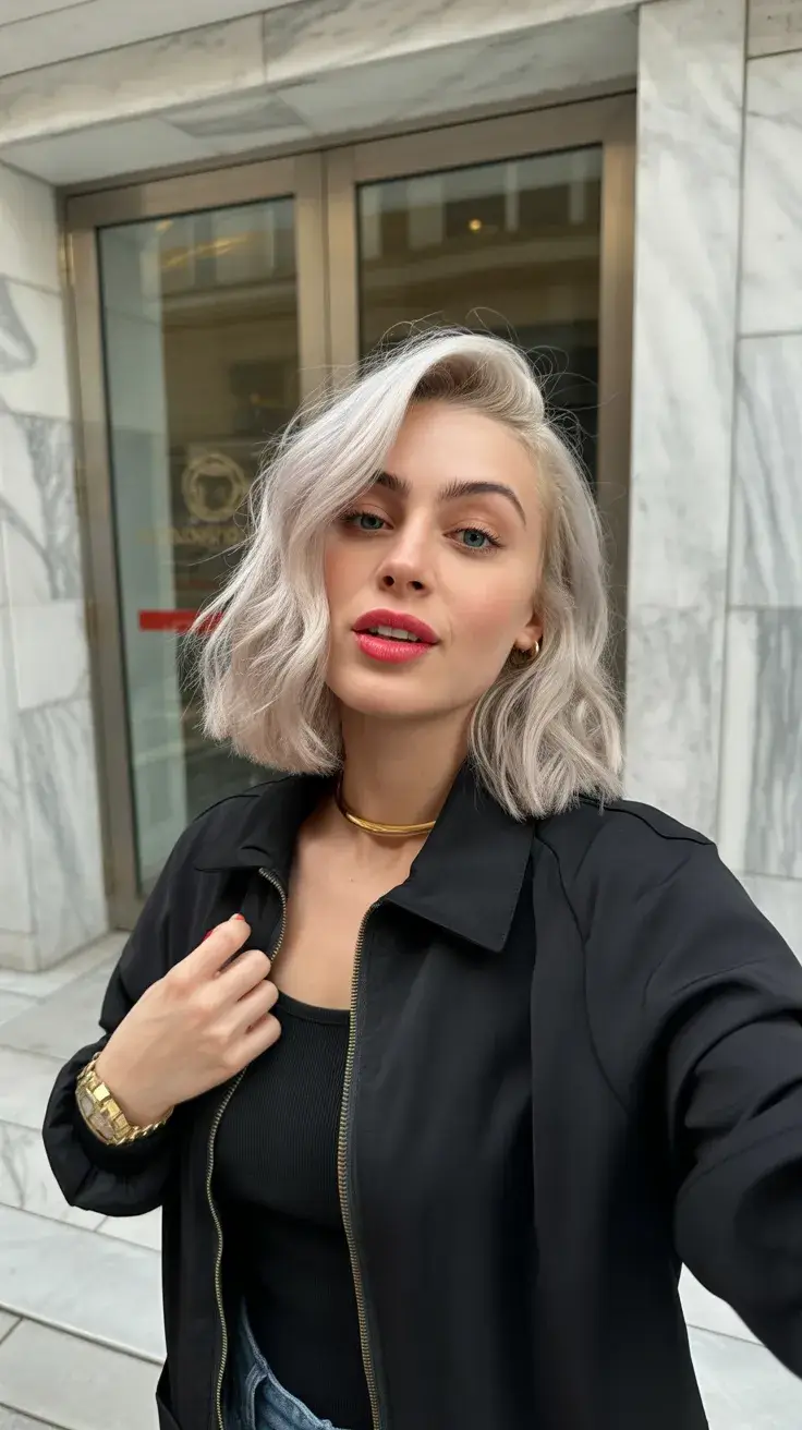 May Hair Color 2026 Cool platinum bob with effortless texture