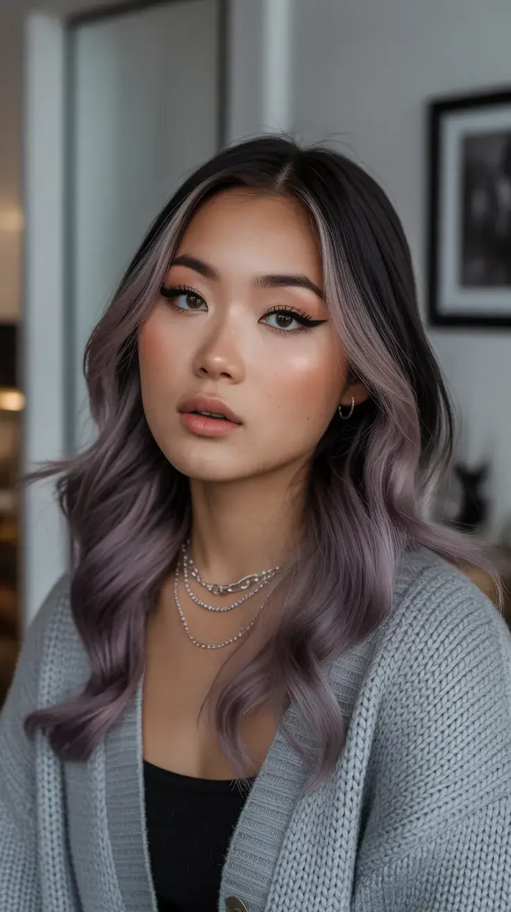 May Hair Color 2026 Muted Lavender Waves for an Edgy Soft Girl Moment