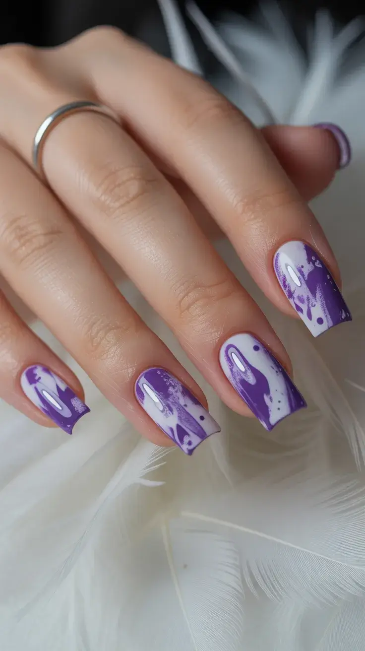 May Nails Ideas 2026 Abstract Purple Short Nails
