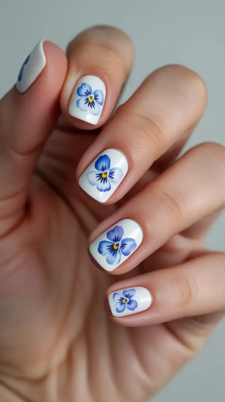 May Nails Ideas 2026 Minimal Blue Blossoms - Soft Spring Femininity