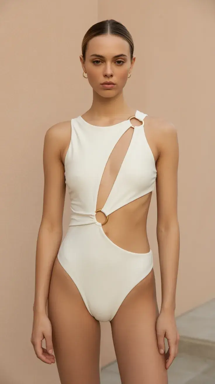 one piece swimsuit 2026 Modern White Ring Cutout Swimsuit