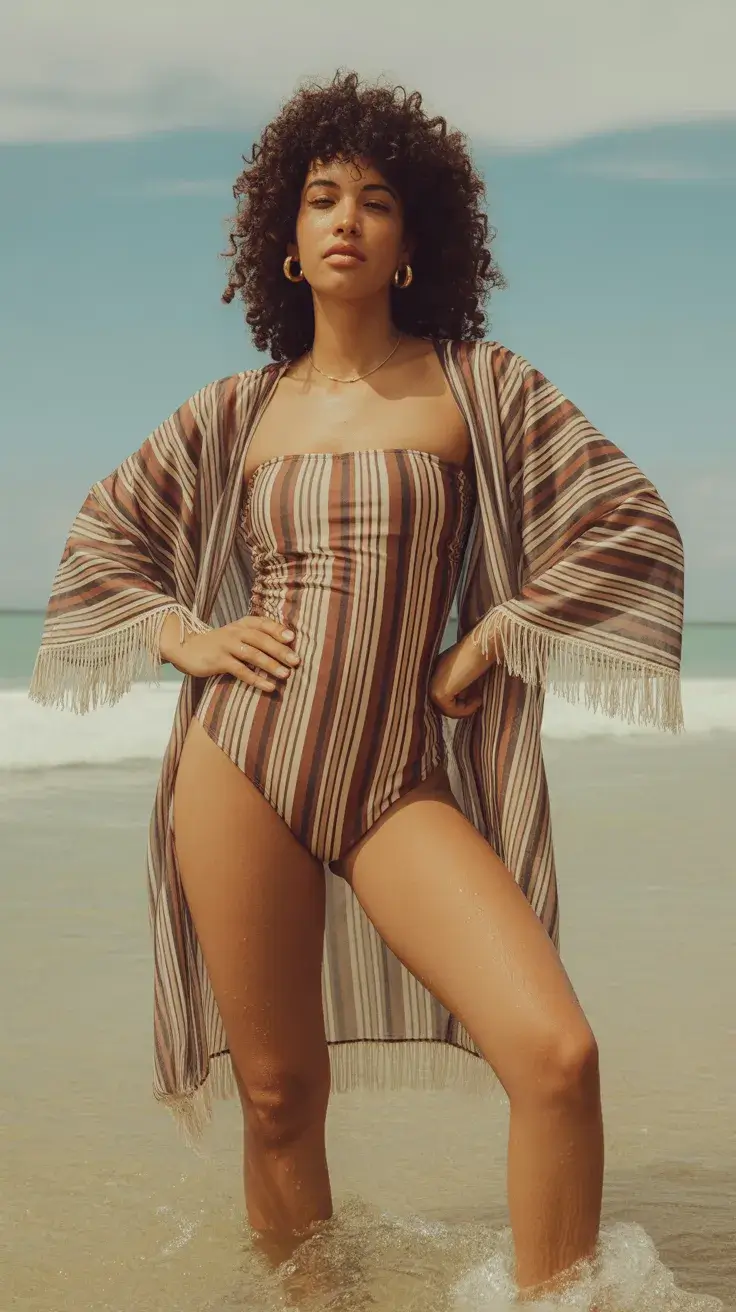 one piece swimsuit 2026 Vintage Inspired Striped One Piece With Relaxed Beach Cover