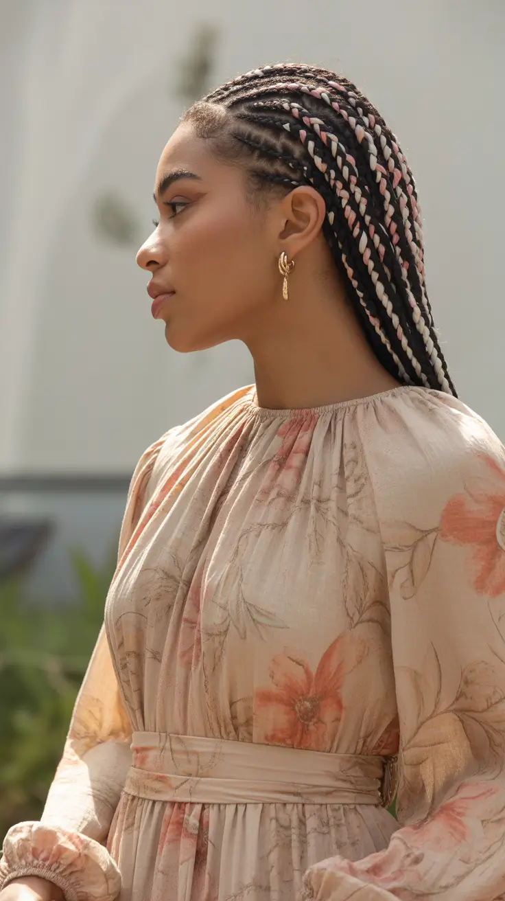 spring hairstyle black women 2026 Pastel Threaded Feed In Braids