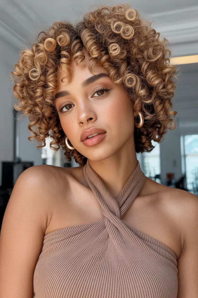 spring hairstyle black women 2026 Short Honey Curly Bob