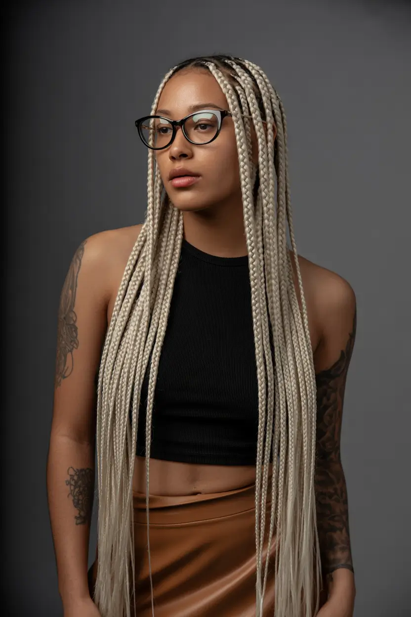 spring hairstyle black women 2026 Waist-Length Platinum Knotless Braids