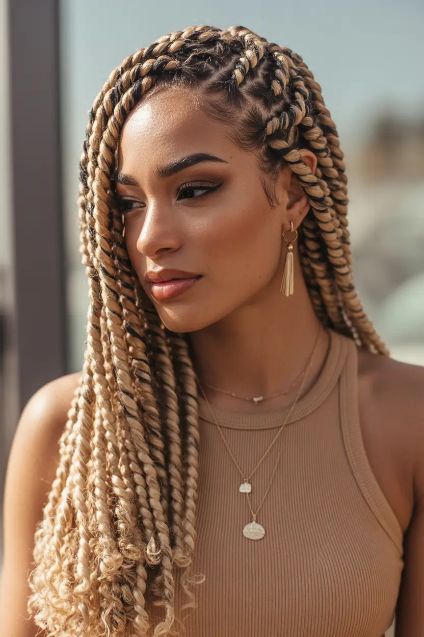 spring hairstyle black women 2026 Golden Blonde Goddess Twist Braids