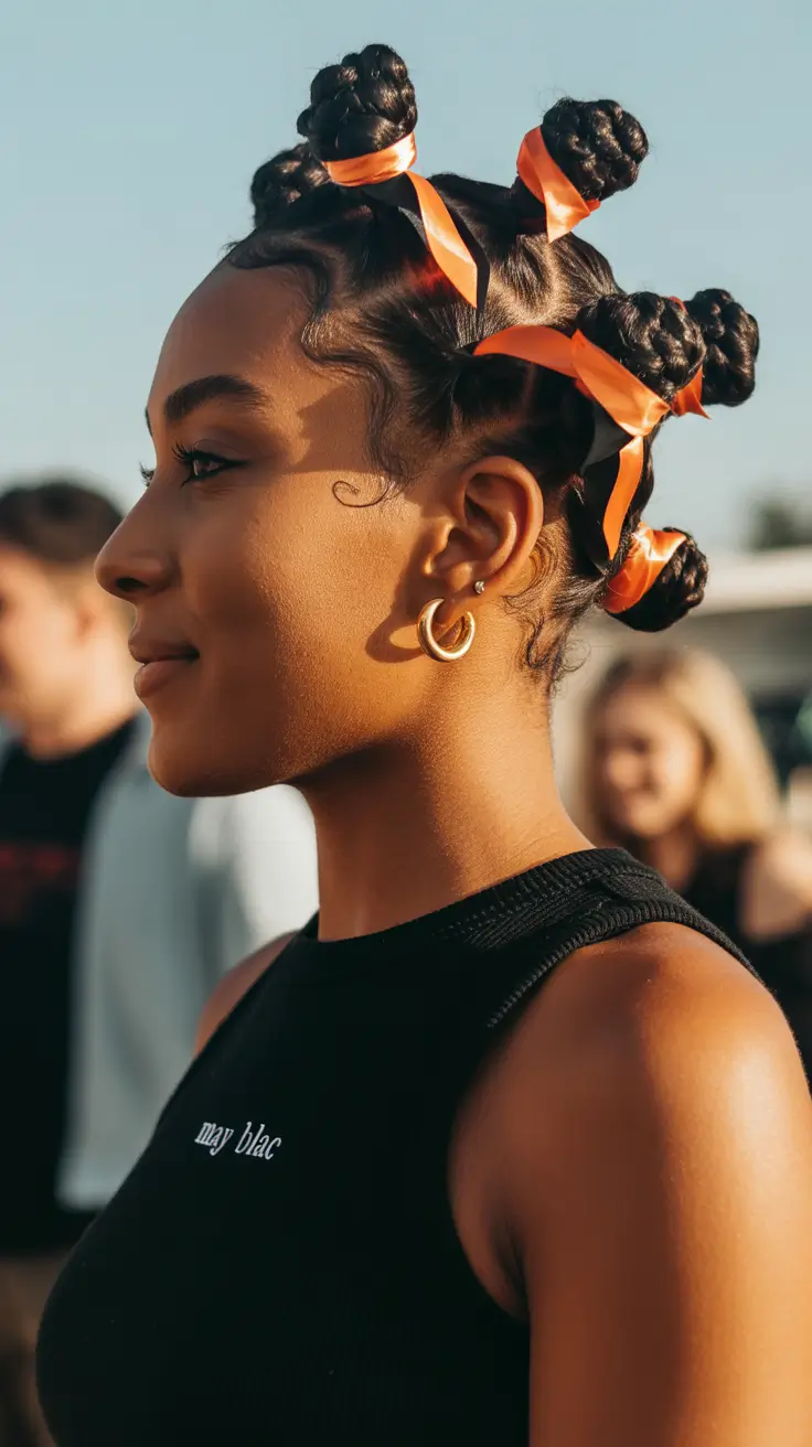 spring hairstyle black women 2026 Playful Bantu Knots With Ribbon Accents