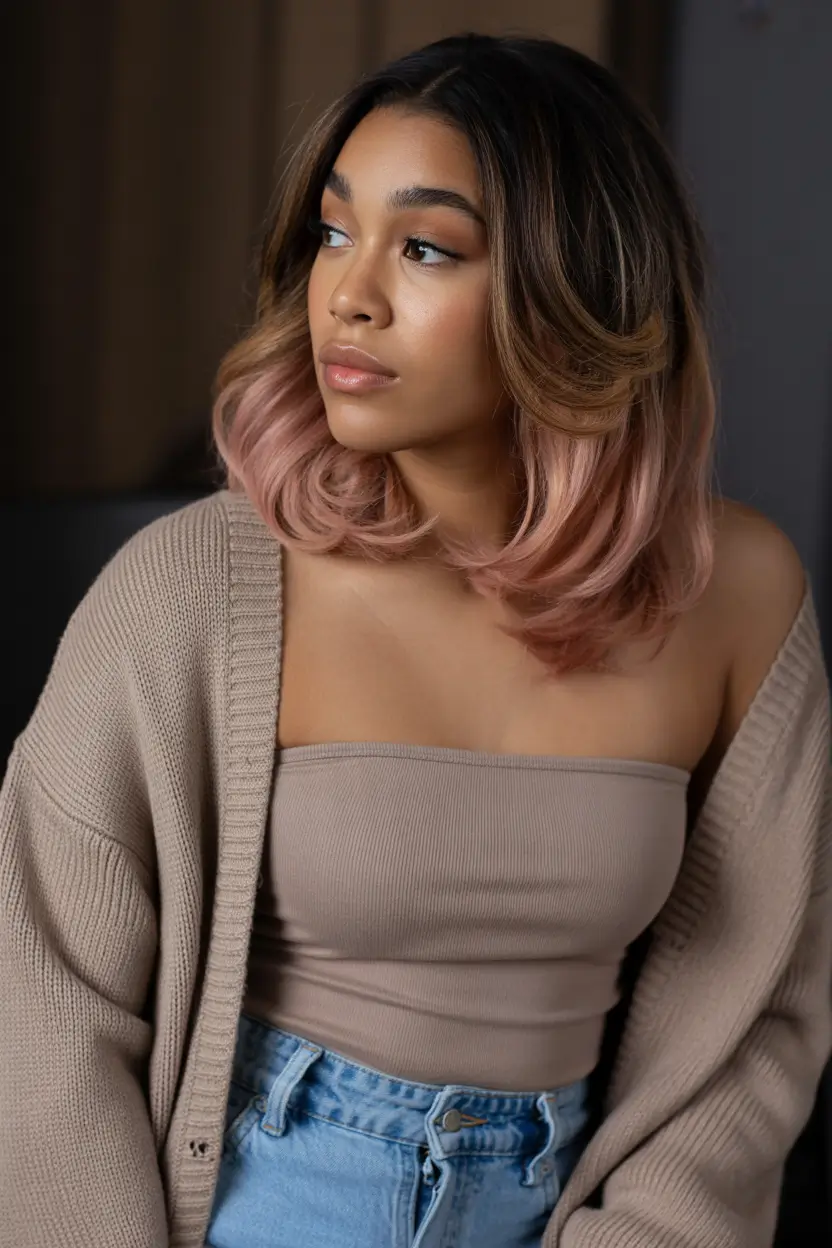 spring hairstyle black women 2026 Soft Pink Ombre Lob