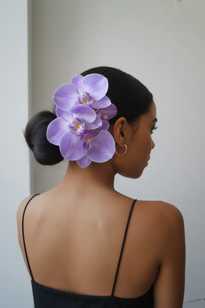 spring hairstyle black women 2026 Low Orchid Bun with Minimal Finish