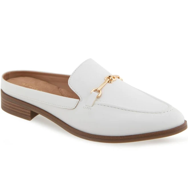 shoes Aerosoles Women's Erik Pointed Toe Flat Mules - Bright White Faux Leather - Size 9W Macy's $50.36