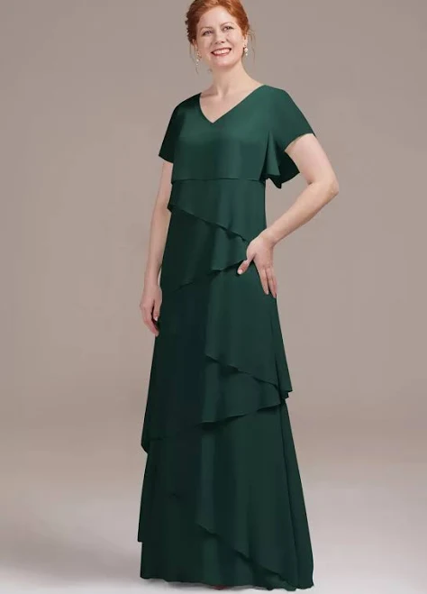 dress AW.Bridal A-Line V-Neck Floor Length Ruffle Chiffon Mother of the Bride AW Bridal $98.99