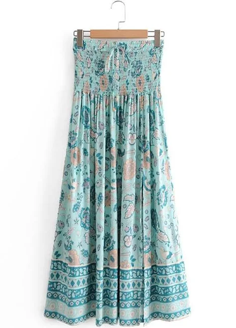 skirt Boho Floral Smocked Waist Skirt with Slit Boho Mood $33.9