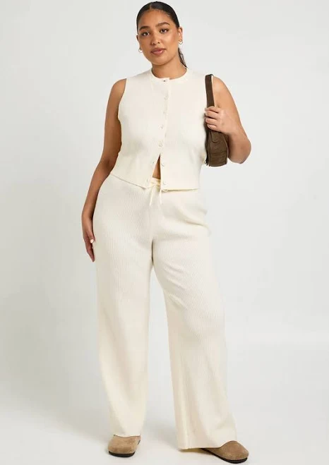 matching set Boohoo Women's Plus Size Super Soft Rib Knitted Waistcoat and Wide Leg Co-Ord boohoo USA $50.4