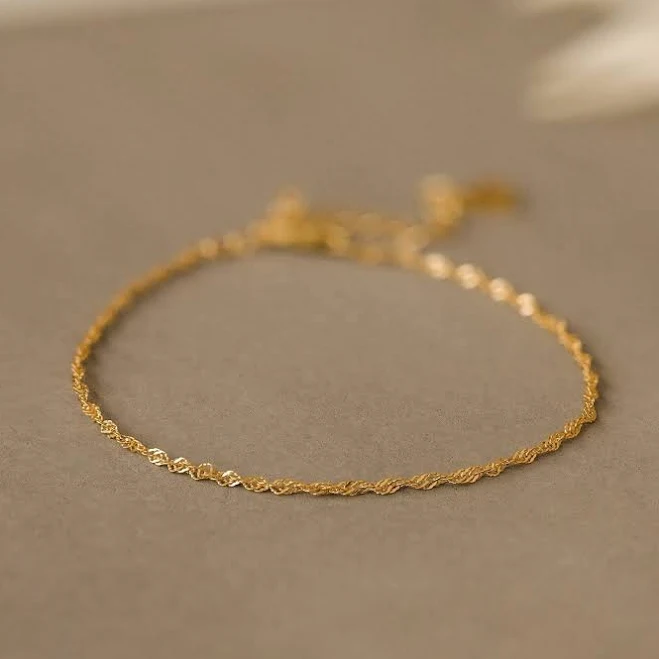 accessory Caitlyn Minimalist Dainty Singapore Twist Chain Bracelet in 18K Gold Caitlyn Minimalist $34