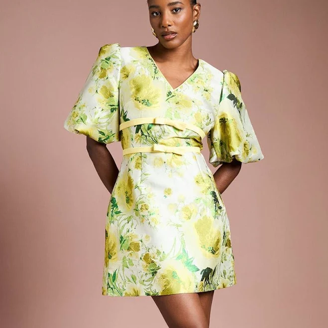 dress Coast Women's Floral Jacquard Puff Sleeve Mini Dress boohoo USA $138.6