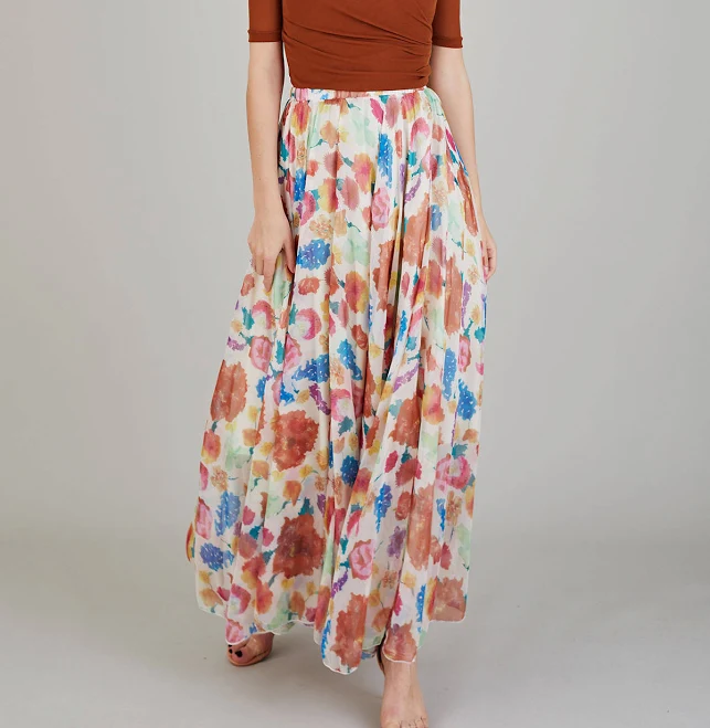 skirt Colorful Blossom Chiffon Maxi Skirt Chicwish $29.9