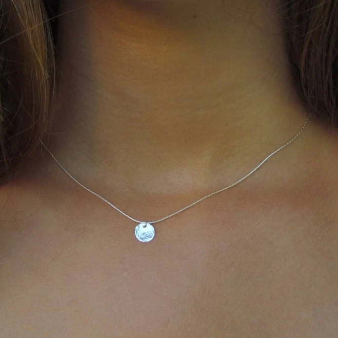 accessory Dainty Hammered Silver Disc Necklace Etsy - RavitSchwartz $91