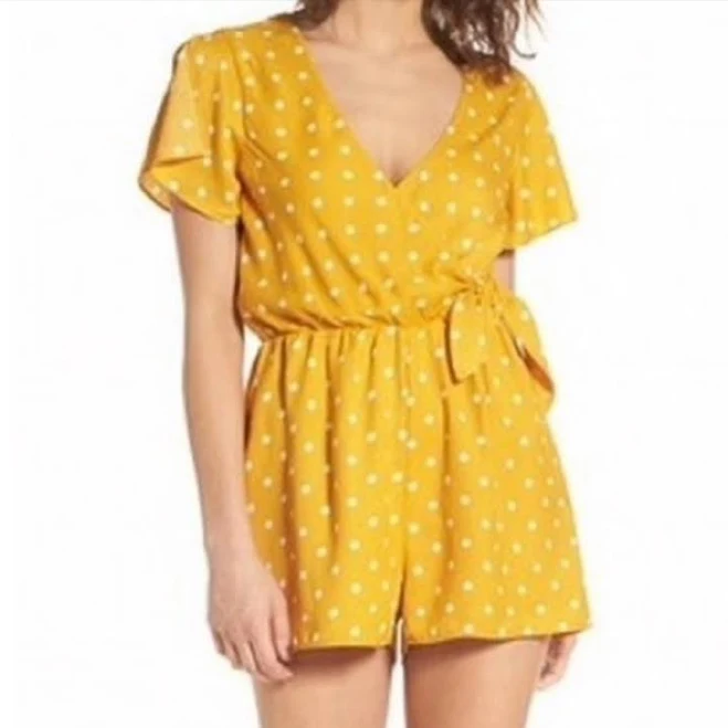 romper Everly Pants & Jumpsuits | Everly Tiny Polka Dot Yellow Romper S | Color: Yellow | Size: S | Hardtobuy4's Closet Poshmark $14