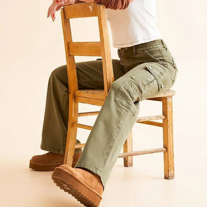 cargo pants Flying Monkey Women's High Rise Wide Leg Stretch Cotton Cargo Pants Buckle $48.74