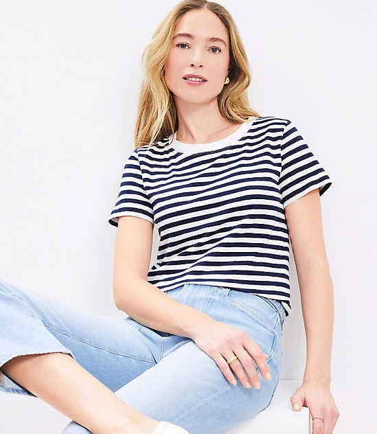 top Loft Women's Striped Everyday Crew T-Shirt LOFT $16.78
