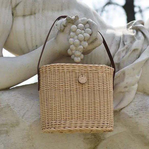 bag Modern Handmade Straw Bucket Basket with Leather Strap Etsy - Medvilniukas $118.76