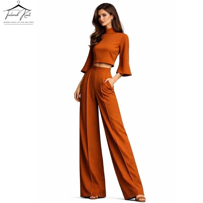 matching set Modern Minimalist Satin Crop Top and Wide Leg Pants Set Etsy - Seller $236