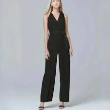 jumpsuit NWT WHBM Black Crepe Wide Leg Jumpsuit - Sleeveless - V-Neck - Size 2 eBay $65
