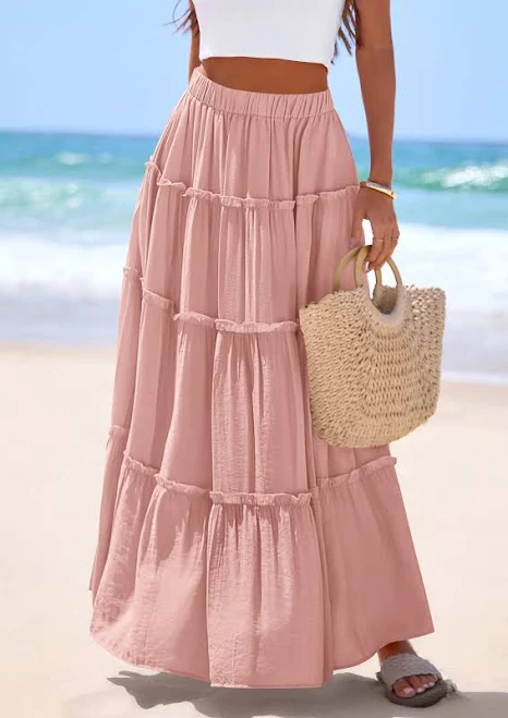 skirt Prettygarden Women's High Waisted Flowy Tiered Maxi Skirt PrettyGarden $29.99