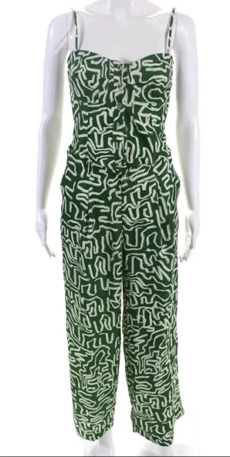 two piece set Resa Two Piece Crop Top Wide Leg Pant Set Green White Print Size Xs eBay - rosebud8225 $22.99