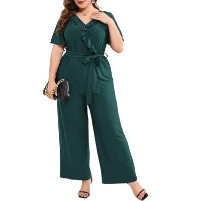 jumpsuit Women's Plus Size Ruffle V Neck Wide Leg Jumpsuit Target $37.99
