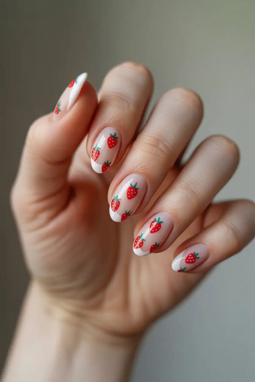 spring floral nails 2026 Sweet Strawberry Accent Nails For Playful Spring Looks