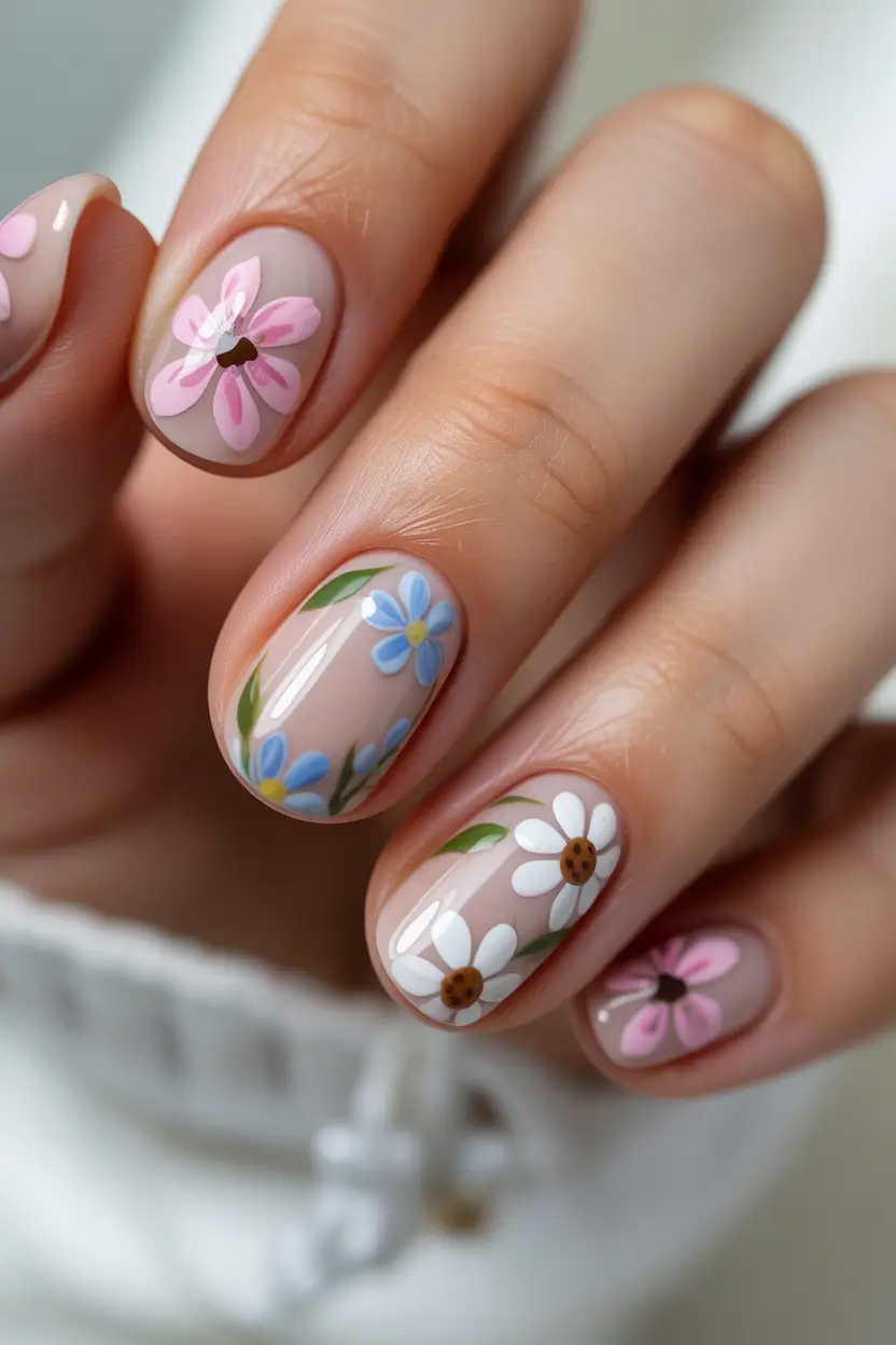 spring floral nails 2026 Playful Mixed Spring Flower Nails
