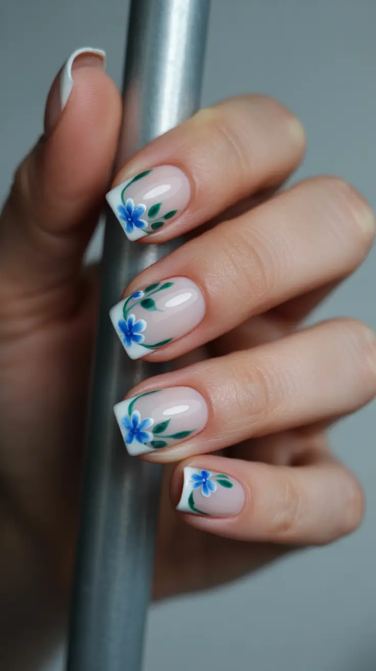 spring floral nails 2026 Minimal Blue Blossom Nail Art
