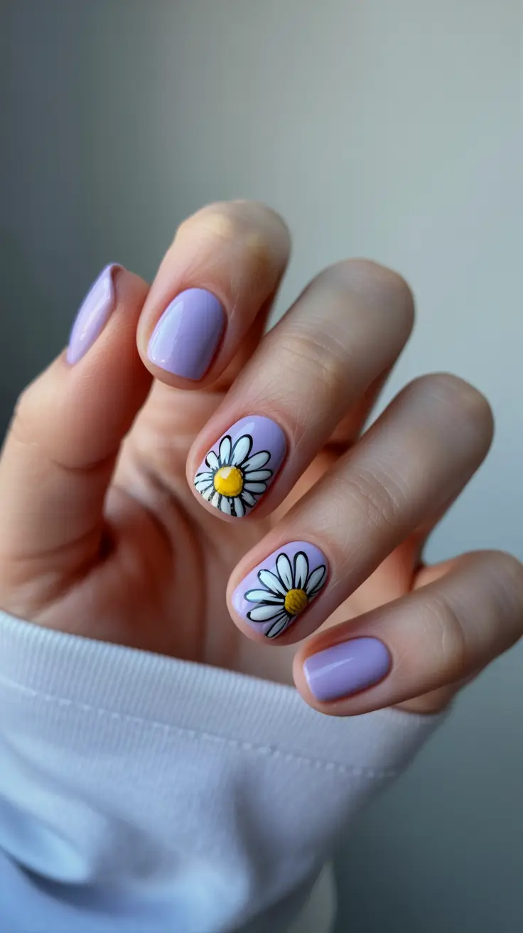 spring floral nails 2026 Pastel Purple Daisy Nails For Short Spring Manicures