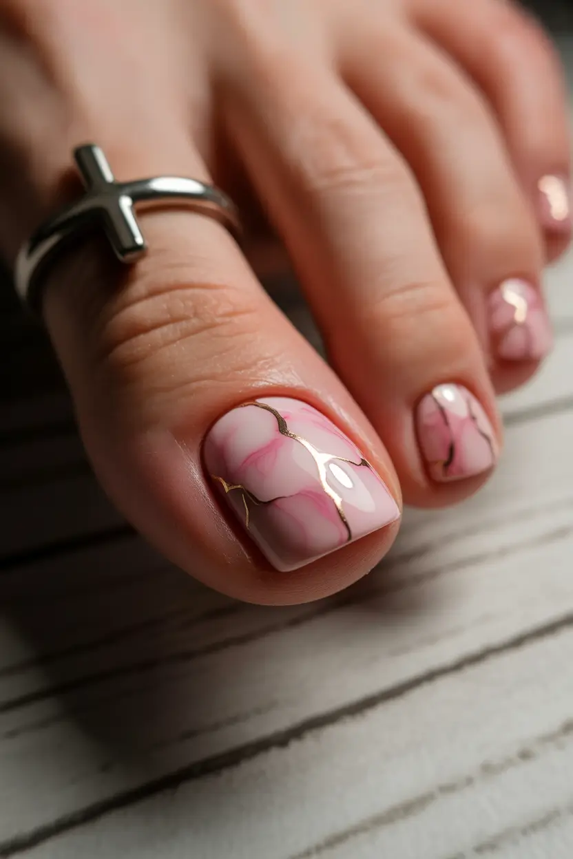 Stylish Spring Toe Nails For 2026 Soft Marble Pink - The Quiet Luxury Pedicure of Spring