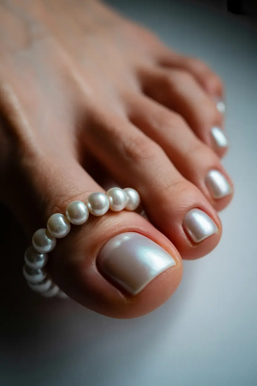 Stylish Spring Toe Nails For 2026 Pearl Finish Pedicure