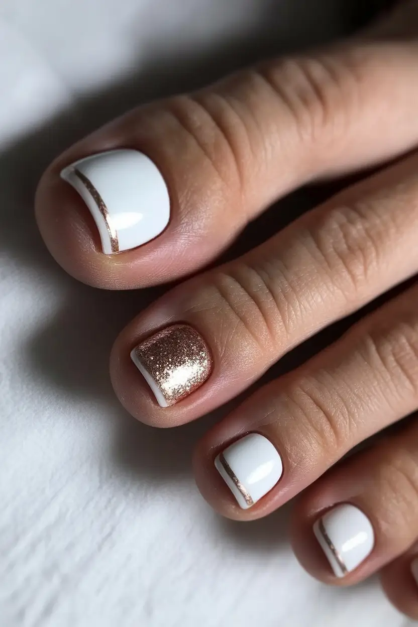 Stylish Spring Toe Nails For 2026 White Gold Accent Pedicure