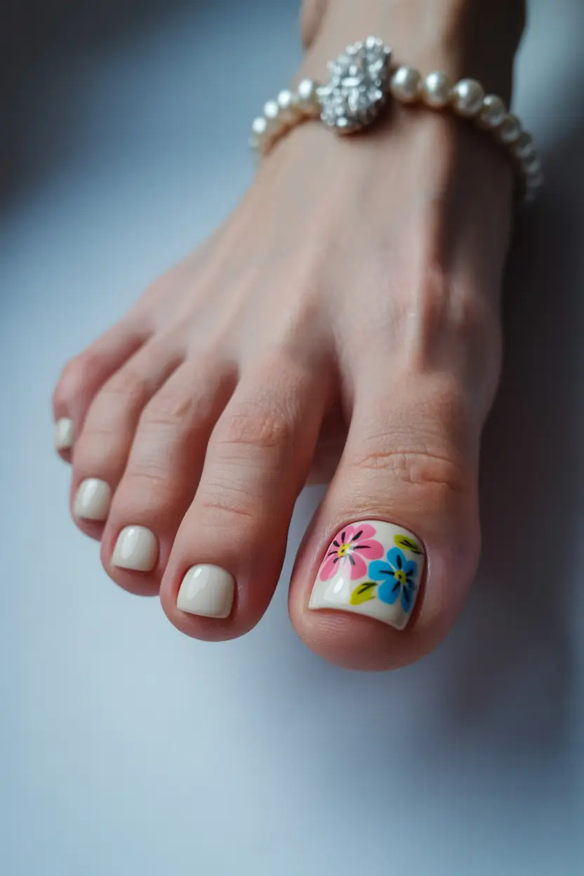 Stylish Spring Toe Nails For 2026 Playful Spring Flowers - Cute Color Revival