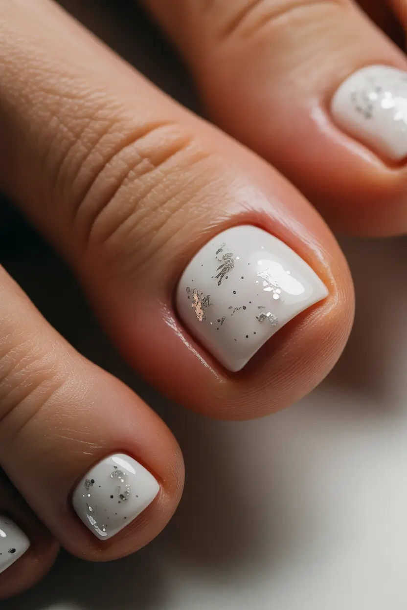 Stylish Spring Toe Nails For 2026 Sheer White Sparkle - The Modern Clean Girl Pedicure