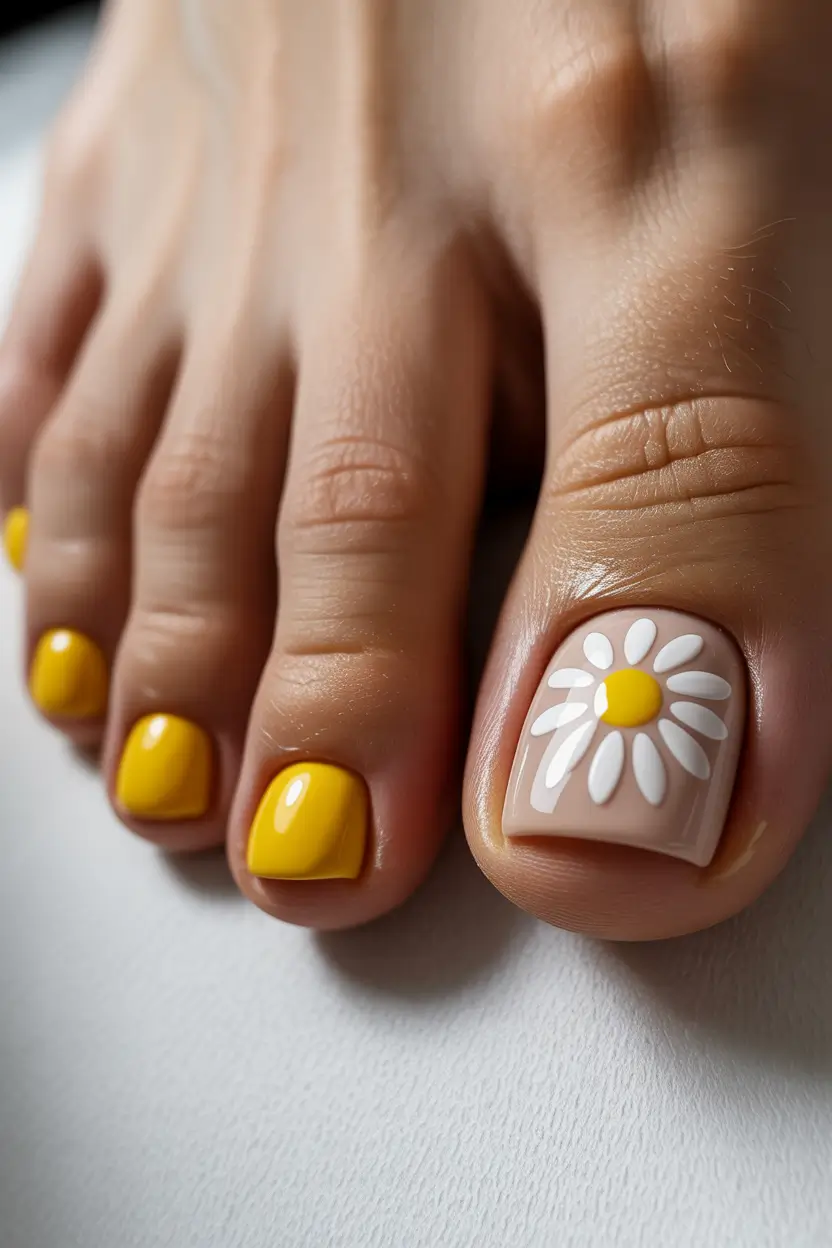 Stylish Spring Toe Nails For 2026 Sunny Daisy Pedicure for Instant Spring Joy
